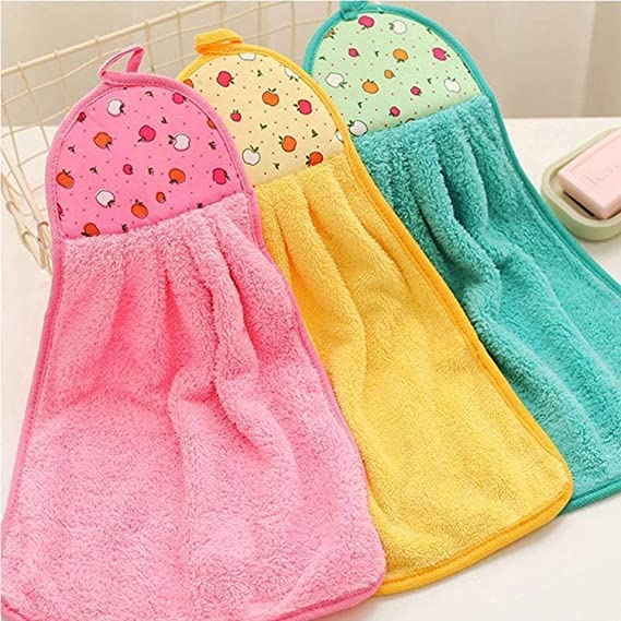 GROKI Pack of 3 Microfiber Wash Basin Hanging Hand Kitchen Towel Napkin with Loop - Image 2
