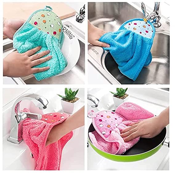 GROKI Pack of 3 Microfiber Wash Basin Hanging Hand Kitchen Towel Napkin with Loop - Image 5