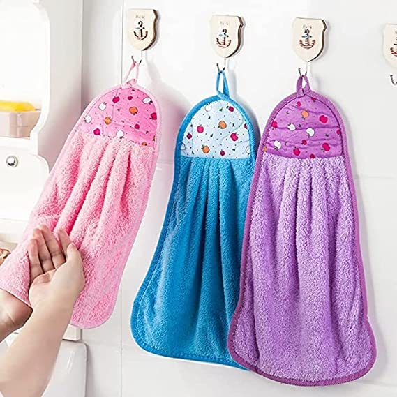GROKI Pack of 3 Microfiber Wash Basin Hanging Hand Kitchen Towel Napkin with Loop - Image 3