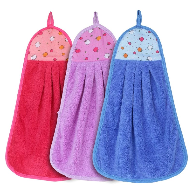 GROKI Pack of 3 Microfiber Wash Basin Hanging Hand Kitchen Towel Napkin with Loop - Image 1