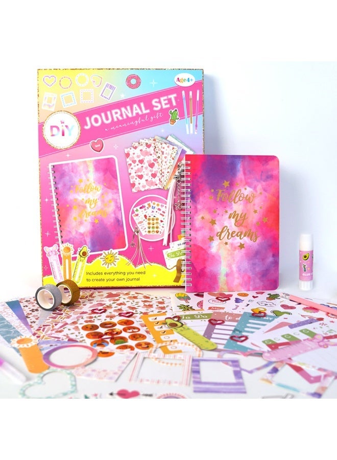 Pink DIY Journal Set for Girls, Kids Diary Gift Box with Scrapbook and Stickers, Birthday Gift - Image 1