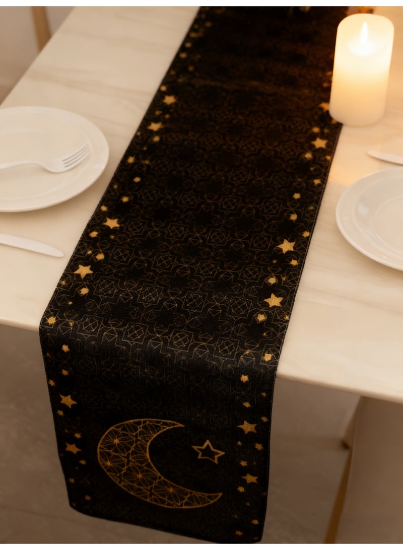 YOLOLAND Festival Decor Table Runner - 33x180cm Linen Tablecloth with Lantern & Moon Print, Stain-Resistant Long Table Cover for Dining Ambiance - Image 1