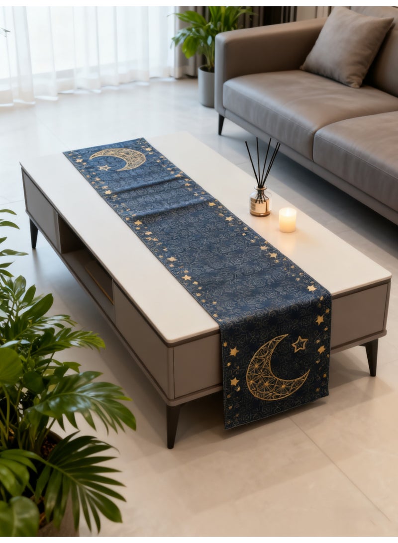 YOLOLAND Festival Decor Table Runner - 33x180cm Linen Tablecloth with Lantern & Moon Print, Stain-Resistant Long Table Cover for Dining Ambiance - Image 3