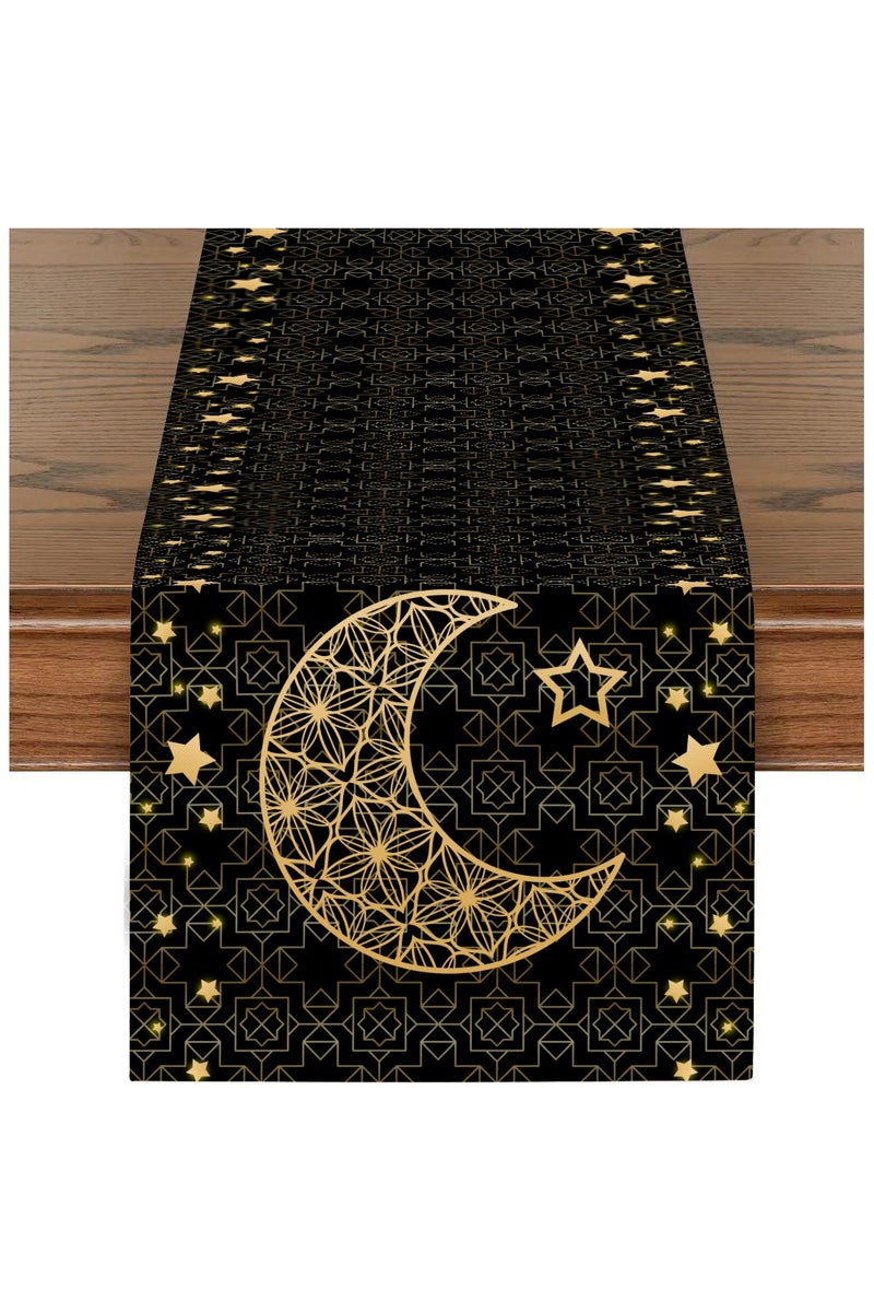 YOLOLAND Festival Decor Table Runner - 33x180cm Linen Tablecloth with Lantern & Moon Print, Stain-Resistant Long Table Cover for Dining Ambiance - Image 2