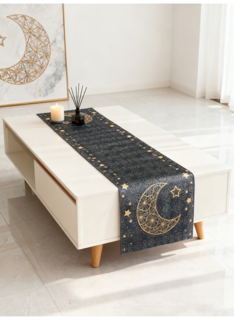 YOLOLAND Festival Decor Table Runner - 33x180cm Linen Tablecloth with Lantern & Moon Print, Stain-Resistant Long Table Cover for Dining Ambiance - Image 4