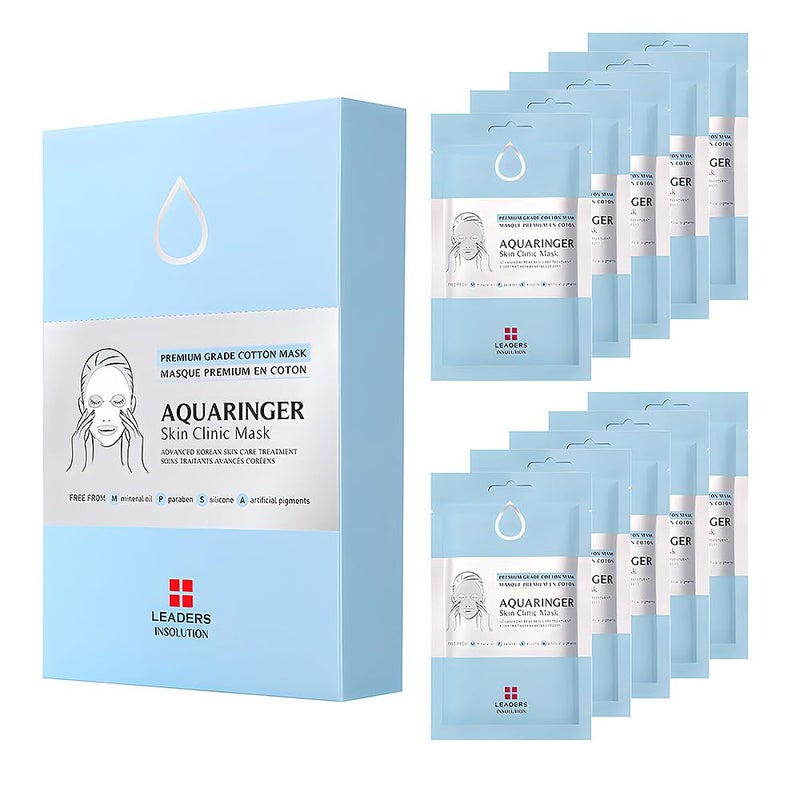 Leaders Insolution Aquaringer Skin Clinic Mask  Intense Hydration Treatment Mask with Swiss Glacial Water  Power Peptides  Moisturizing  Firming for Dry Skin Fine Lines 10 Sheets