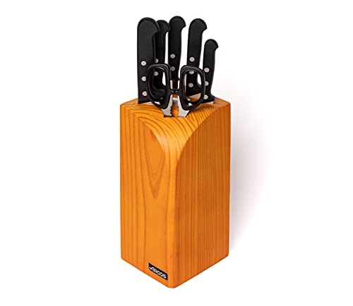 ARCOS Knife Set 6 pieces Nitrum Stainless Steel. 3760 gr. Pine Wood Block. Ergonomic Polyoxymethylene POM Handle. Series Universal. Greater control. Color Black. - Image 1