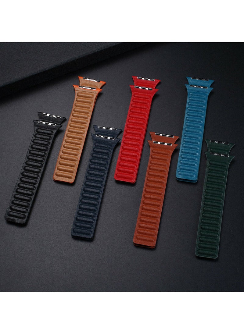 YOMNA For Apple Watch Leather Link Band Strap iWatch Series 40/44/41/45mm Cape Cod Blue Strap with Rose Jupitur Orange Strap  - Image 5