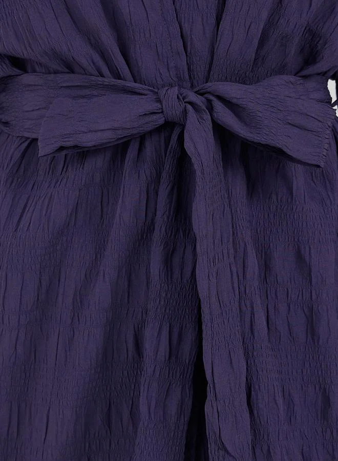 Styli Purple Textured Longline Kimono with Belt