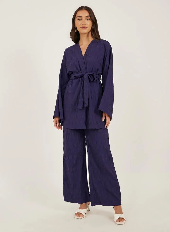 Styli Purple Textured Longline Kimono with Belt