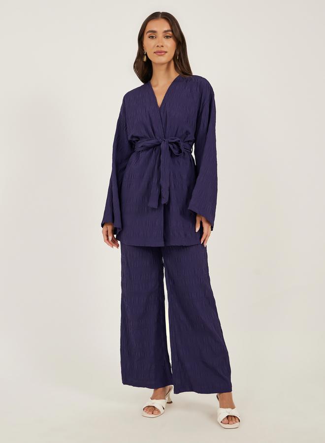 Styli Purple Textured Longline Kimono With Belt - Image 2