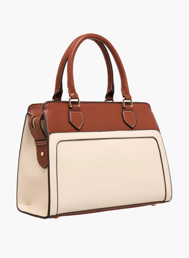 ايل Monogram Print Tote Bag with Double Handle and Zip Closure