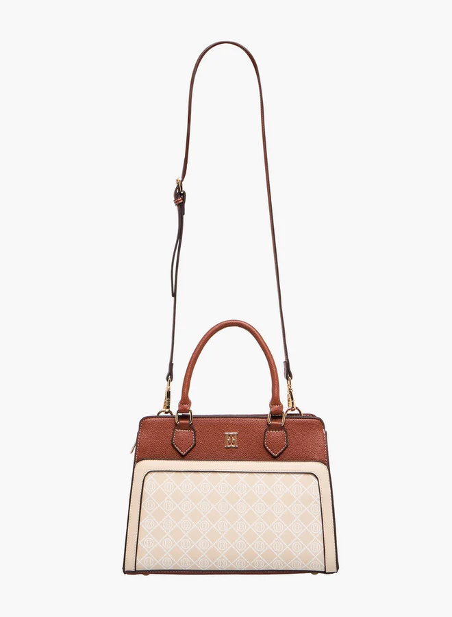 ايل Monogram Print Tote Bag with Double Handle and Zip Closure