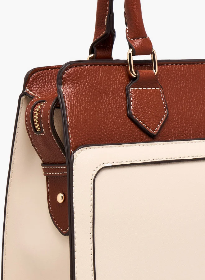 ايل Monogram Print Tote Bag with Double Handle and Zip Closure