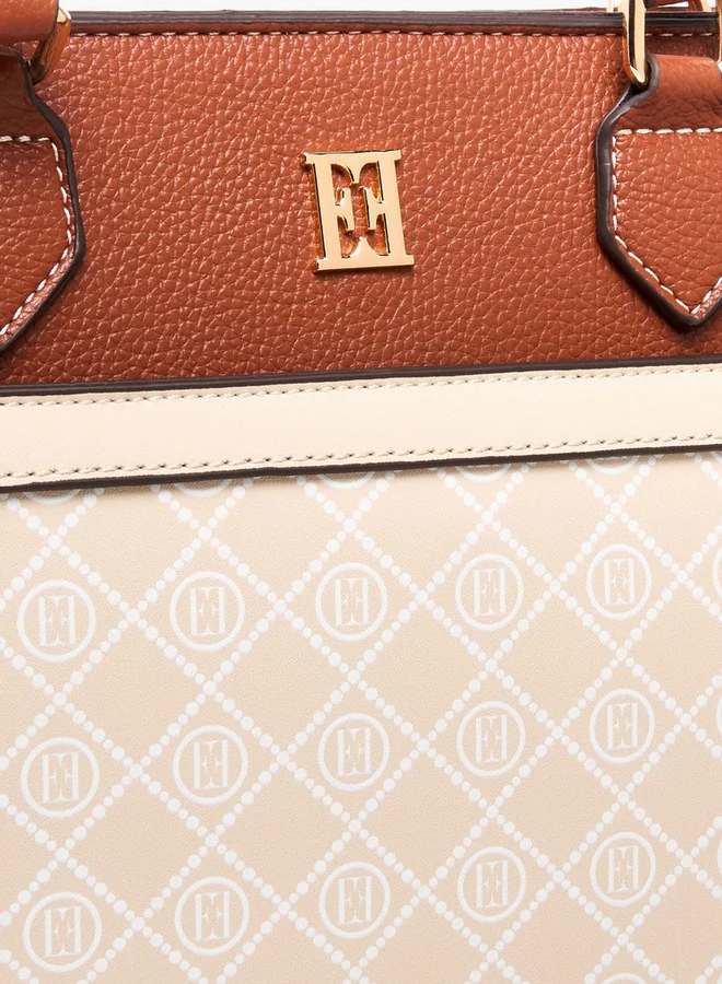 ايل Monogram Print Tote Bag with Double Handle and Zip Closure