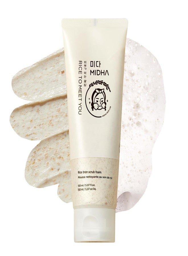 MIDHA RICE BRAN SCRUB FOAM 5.07fl.oz/150ml, Deep Cleansing, Pore-Purifying, Gentle Exfoliating - Soft Micro-Foam Face Wash with Balanced pH & Hydrating, Nourishing Care - Image 1