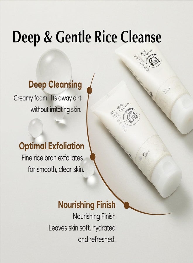 MIDHA RICE BRAN SCRUB FOAM 5.07fl.oz/150ml, Deep Cleansing, Pore-Purifying, Gentle Exfoliating - Soft Micro-Foam Face Wash with Balanced pH & Hydrating, Nourishing Care - Image 3