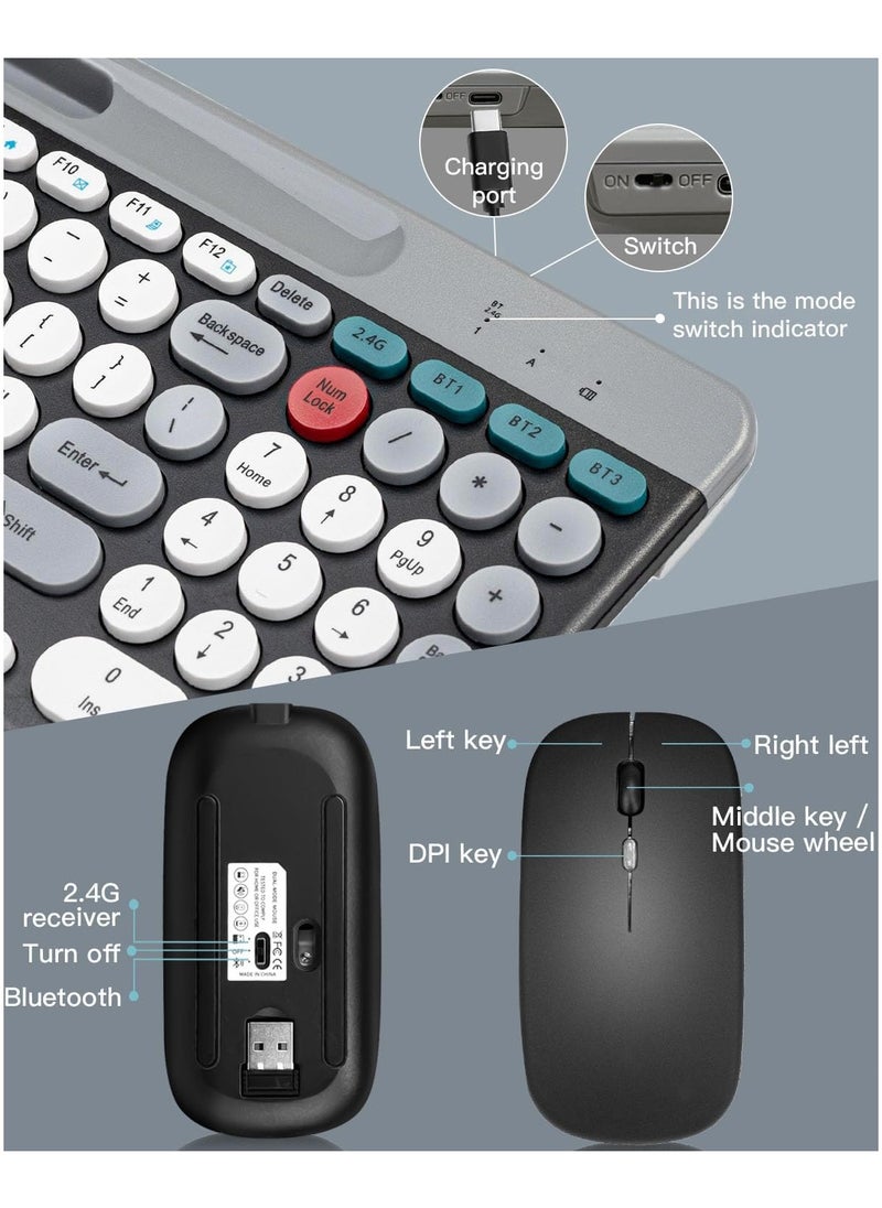 Aookay Arabic & English Wireless Keyboard and Mouse Combo, Multi-Device (Bluetooth+2.4G) Keyboard Mouse with Phone Tablet Holder, Full-Sized Typewriter Cordless Keyboard and Mouse for Computer/Laptop (Black)  - Image 5