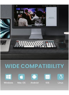 Aookay Arabic & English Wireless Keyboard and Mouse Combo, Multi-Device (Bluetooth+2.4G) Keyboard Mouse with Phone Tablet Holder, Full-Sized Typewriter Cordless Keyboard and Mouse for Computer/Laptop (Black)  - Image 4