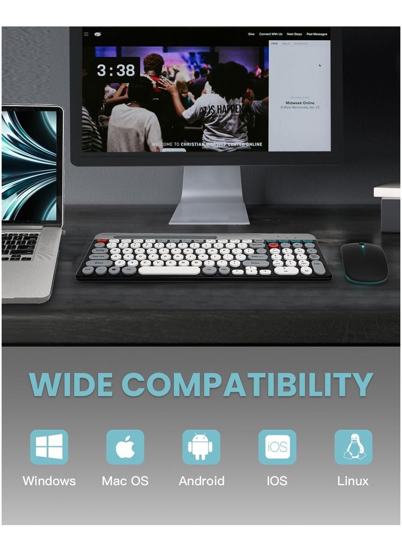 Aookay Arabic & English Wireless Keyboard and Mouse Combo, Multi-Device (Bluetooth+2.4G) Keyboard Mouse with Phone Tablet Holder, Full-Sized Typewriter Cordless Keyboard and Mouse for Computer/Laptop (Black)  - Image 4