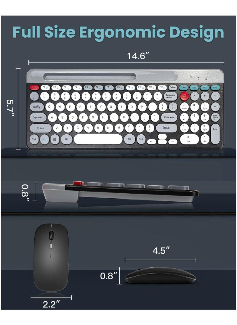 Aookay Arabic & English Wireless Keyboard and Mouse Combo, Multi-Device (Bluetooth+2.4G) Keyboard Mouse with Phone Tablet Holder, Full-Sized Typewriter Cordless Keyboard and Mouse for Computer/Laptop (Black)  - Image 3