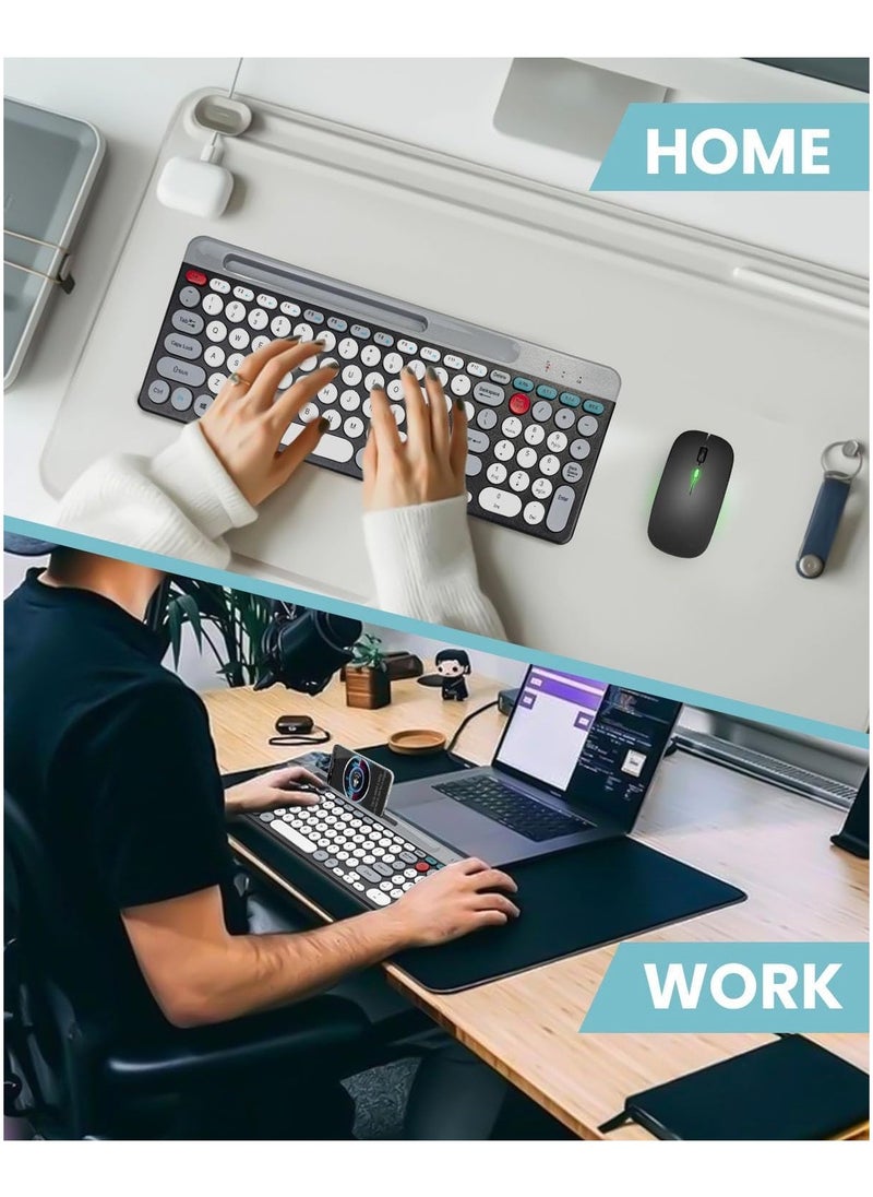 Aookay - Arabic & English Wireless Keyboard and Mouse Combo, Multi-Device (Bluetooth+2.4G) Keyboard Mouse with Phone Tablet Holder, Full-Sized Typewriter Cordless Keyboard and Mouse for Computer/Laptop (Black) - Image 1