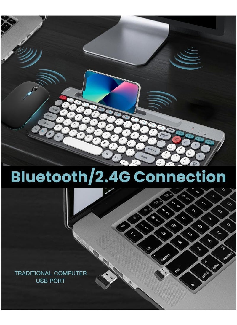 Aookay Arabic & English Wireless Keyboard and Mouse Combo, Multi-Device (Bluetooth+2.4G) Keyboard Mouse with Phone Tablet Holder, Full-Sized Typewriter Cordless Keyboard and Mouse for Computer/Laptop (Black)  - Image 2