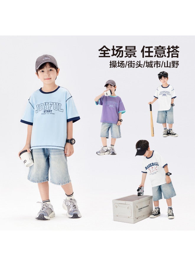 Zuoxi Boys' T-shirt Short Sleeve Cooling Antibacterial Summer Kids' Top Breathable Ice-cool Set Stylish Big Boys' Outfit - Image 4