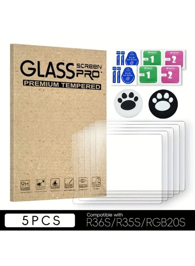 5pcs Tempered Glass Screen Protector And 2 Rocker Caps For Retro Mini Handheld Console - Image 1