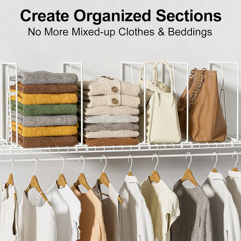 SortNStore Wire Shelf Dividers for Closet: 12-inch Tall 12-inch Deep 6 Pack Wire Rack Accessories - Adjustable Purse Organizer for Clothes Handbags - Metal Linen Closet Pantry Separators - Image 3