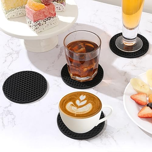 TWTLi Silicone Coasters Set of 8 with Holder,Coasters for Drinks,Beer,Coffee Coasters,Suitable for Kinds Cups,Hot or Cold,Anti-SLI,Non-Stick,Anti-Overflow Tabletop Protection and Decor (8 Pcs, Black) - Image 3
