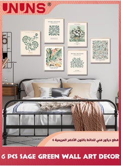 UNUNS Sage Green Wall Art Decor,6 Pcs Boho Abstract Hanging Painting Simple Retro Art Posters,Minimalist Flower Market Wall Art Prints,Green Canvas Matisse Paintings Pictures For Room,8"x10"Unframed  - Image 4