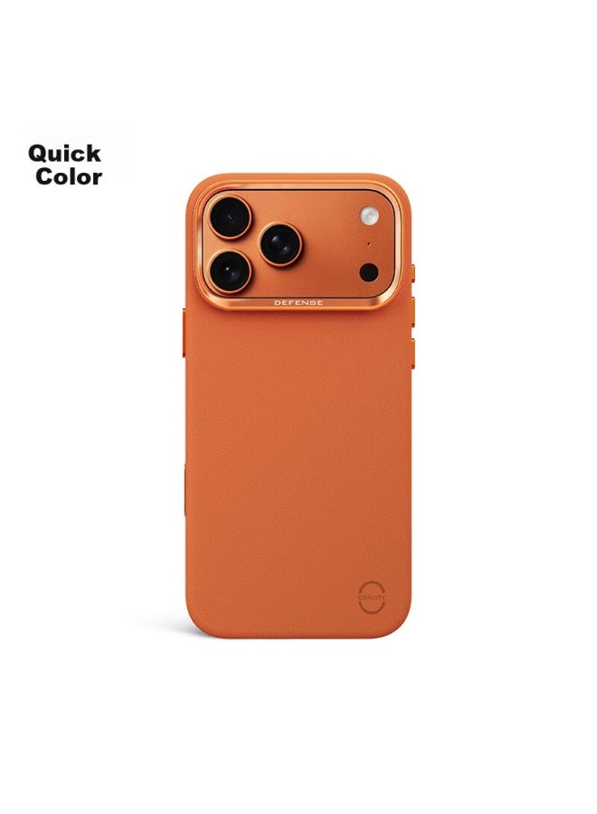 Defense Suitable For Apple 17 Pro Phone Case, Leather Lightweight Shockproof Iphone 17 Pro Protective Case, Magnetic Anti-sweat Full Coverage Star Orange - Image 4
