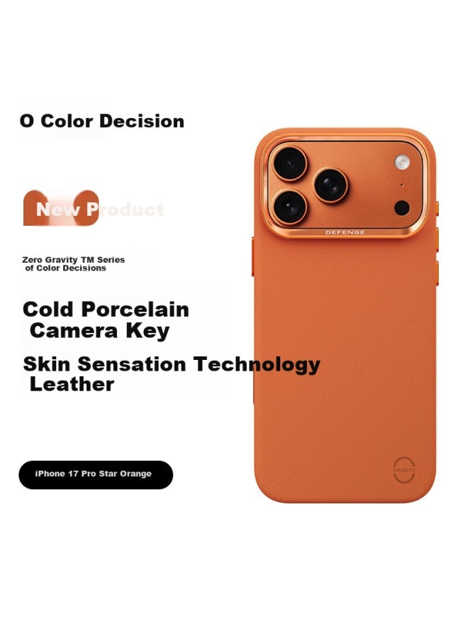 Defense Suitable For Apple 17 Pro Phone Case, Leather Lightweight Shockproof Iphone 17 Pro Protective Case, Magnetic Anti-sweat Full Coverage Star Orange - Image 1