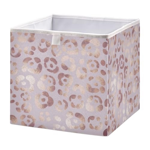 Bolaz Leopard Print Cheetah Rose Gold Closet Organizers Storage Cubes Storage Bins Shelf Baskets Containers for Home Kids Room Toys OfficeRectangle - Image 3