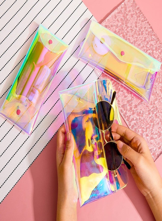 Patelai 3 Pcs Holographic Makeup Bag Iridescent Pencil Pouch Clear Transparent Small Iridescent Waterproof Cosmetic Bag Make up Envelop Organizer Case Travel Clear Coin Purse for Women(Medium) - Image 4