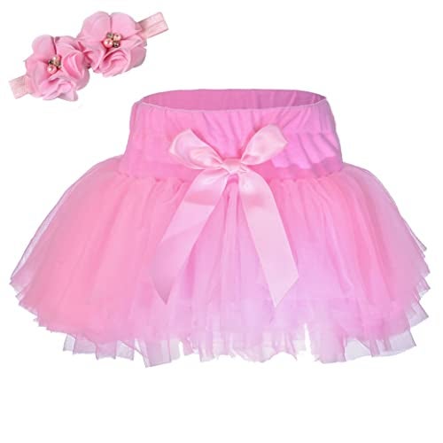 elamccor Baby Girls'Tutu Skirt with Shorts Newborn Toddler Tulle Skorts 0-24 Months Pink - Image 1