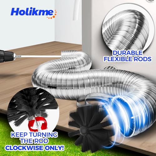 Holikme 35Feet Dryer Vent Cleaner Kit Lint RemoverFireplace Chimney BrushesReplacement PartsDuct CleaningFlexible Lint Brush with Drill Attachment2Use with or Without a Power Drill - Image 3