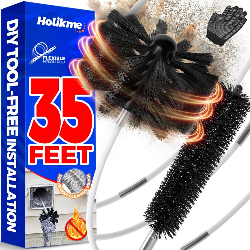 Holikme 35Feet Dryer Vent Cleaner Kit Lint RemoverFireplace Chimney BrushesReplacement PartsDuct CleaningFlexible Lint Brush with Drill Attachment2Use with or Without a Power Drill - Image 2