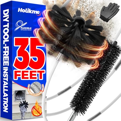 Holikme 35Feet Dryer Vent Cleaner Kit Lint RemoverFireplace Chimney BrushesReplacement PartsDuct CleaningFlexible Lint Brush with Drill Attachment2Use with or Without a Power Drill - Image 1