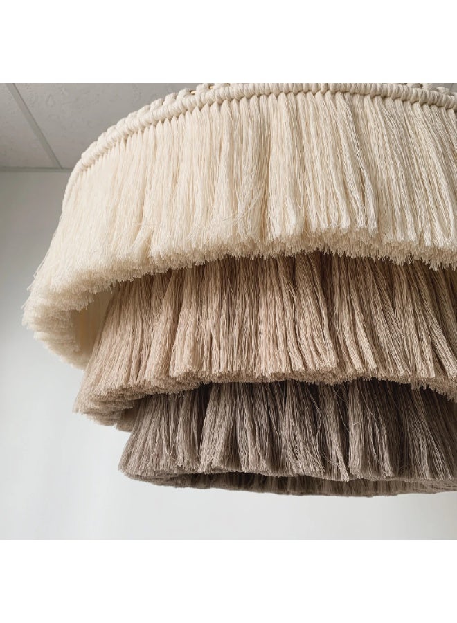 انتيكيانو ثريا بوهيمية مزينة بالشراشيب، مصباح معلق بطبقات من القطن، وحدة إضاءة بشرّابات، غطاء مصباح بشرّابات، إضاءة مكرمية - Image 1