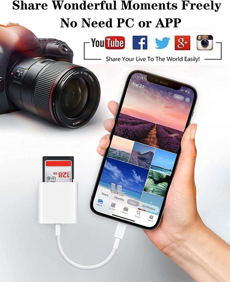 Wahbite Apple lightning to sd & tf card dual slot reader for iphone/ipad, 2 in 1 micro sd tf memory card adapter, trail camera viewer sd card reader, plug and play - Image 2