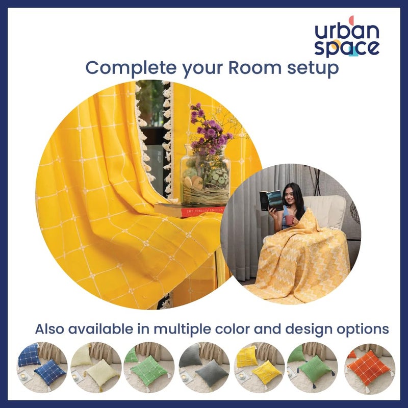 Urban Space Embroidered Cotton Cushion Cover Set of 2 16 inch x 16 inch Cushion Covers for Sofa Bedroom Living Room Aura Checks Yellow Cushion Cover 40cm x 40cm Set of 2 - Image 5