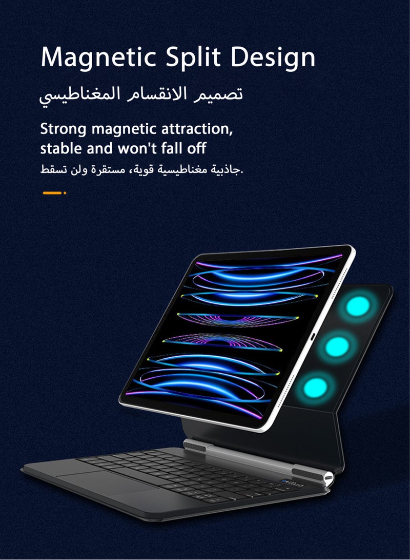جورفنت لوحة مفاتيح لاسلكية سحرية لجهاز iPad الجيل العاشر  - تصميم ثنائي اللغة باللغتين العربية والإنجليزية، أسود، تصميم مغناطيسي فائق النحافة، اتصال بلوتوث، مثالي للكتابة والإنتاجية - Image 2