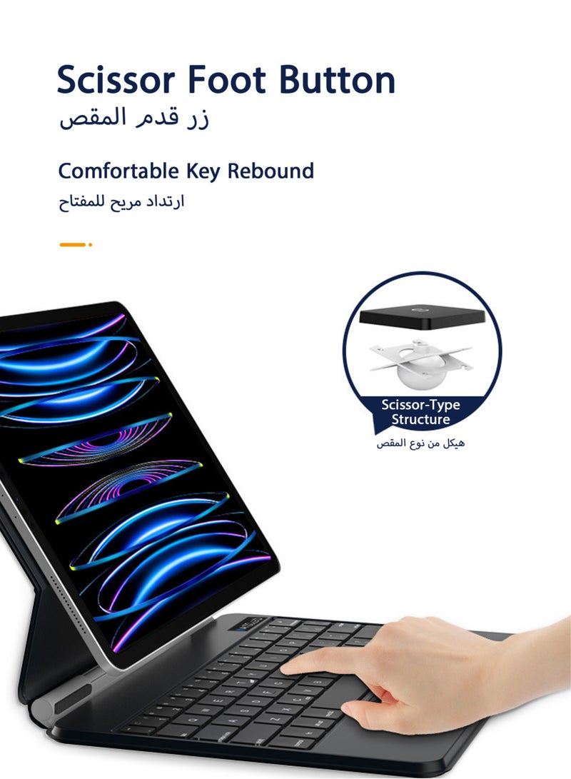 جورفنت لوحة مفاتيح لاسلكية سحرية لجهاز iPad الجيل العاشر  - تصميم ثنائي اللغة باللغتين العربية والإنجليزية، أسود، تصميم مغناطيسي فائق النحافة، اتصال بلوتوث، مثالي للكتابة والإنتاجية - Image 3