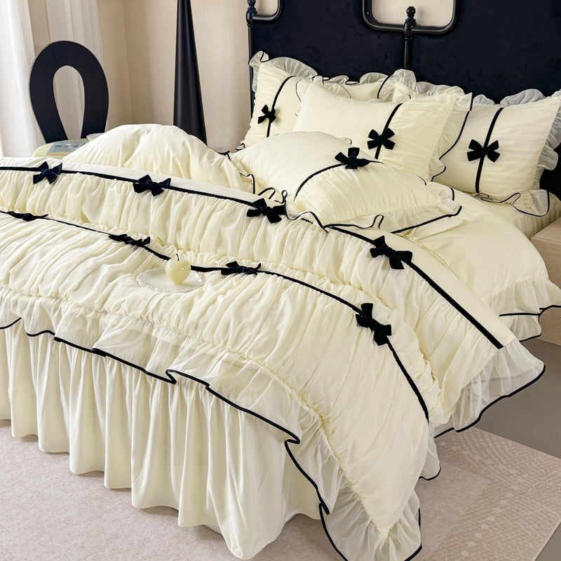 SOUKECHY Ruffle Beddding Set with Bowtie,Chic Lace Bedding,Girls Twin Aesthetic Comforter Cover Set,Romantic French Princess Style Ruffled Duvet Cover with Lovely Bow with Zipper Closure - Image 5