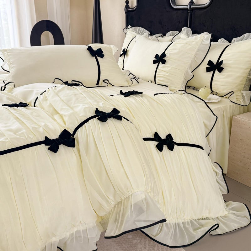 SOUKECHY Ruffle Beddding Set with Bowtie,Chic Lace Bedding,Girls Twin Aesthetic Comforter Cover Set,Romantic French Princess Style Ruffled Duvet Cover with Lovely Bow with Zipper Closure - Image 2