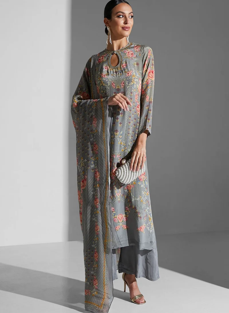 NIRRAAMYAA Floral Printed Kurti Set