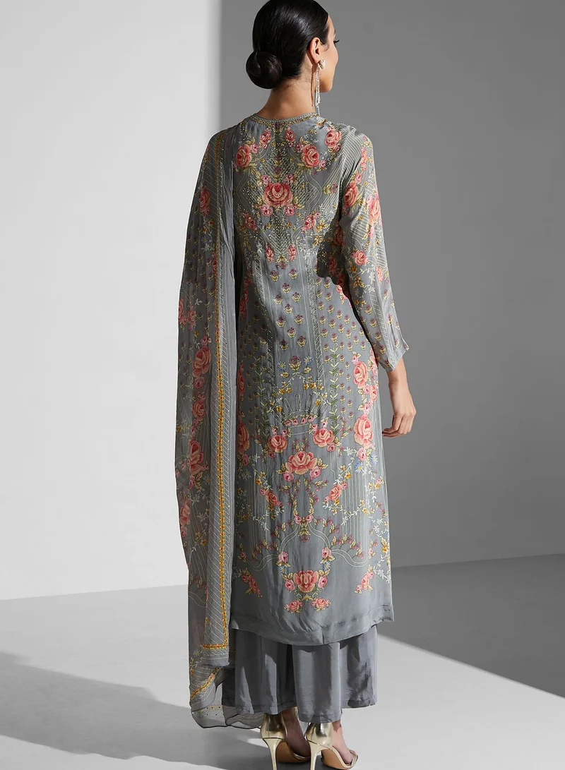 NIRRAAMYAA Floral Printed Kurti Set