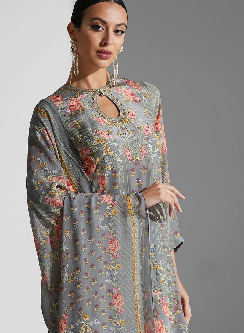 NIRRAAMYAA Floral Printed Kurti Set